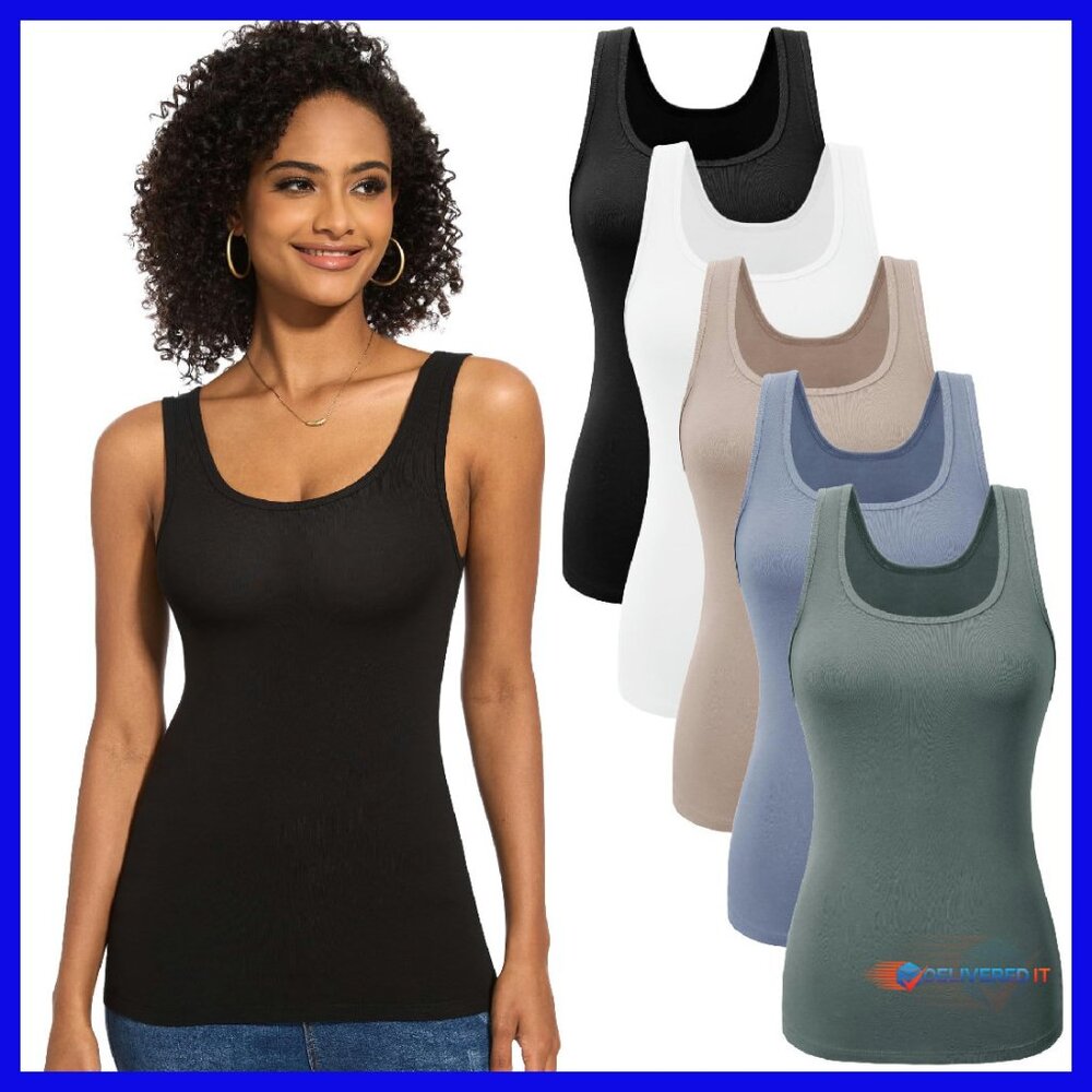 5 Pack Ribbed Tank Tops Women's Soft Stretchy Sleeveless Essential